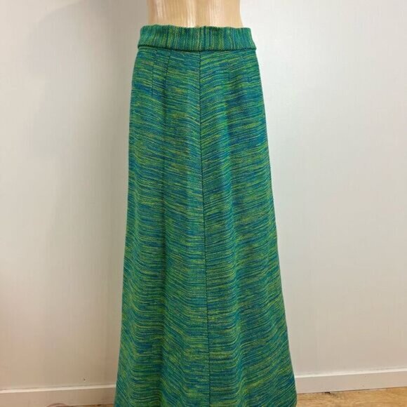 Vintage Handmade M / L Green Turquoise Bleu Long Thick 60s 70s Retro Maxi Skirt - Picture 14 of 15